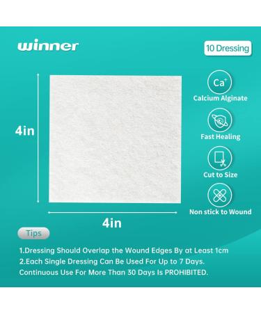 Winner Medical Calcium Alginate Wound Dressing Pads 4'' x 4'' - Box of 10 | Sterile, Antimicrobial, Highly Absorbent | Non-Stick, Flexible & Gentle - Faster Healing - Buy Online on GoSupps.com
