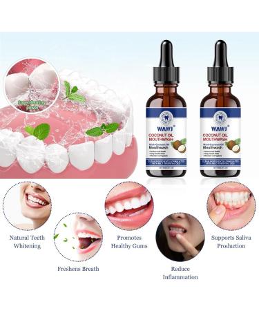 WAWJ Coconut Oil Mouthwash for Teeth with Tongue Scraper Teeth Total Care Mouthwash Natural Mouth Cleaning for Fresh Breath Healthy Teeth (120ml) - Buy Online on GoSupps.com