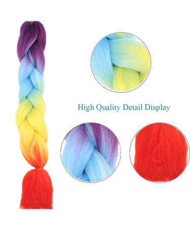 24 Jumbo Braids Extensions - Kanecalon Synthetic Crochet Hair - Afro Box Braiding in Purple Blue Yellow & Orange - 60cm - 1 Bundle - Buy Online on GoSupps.com