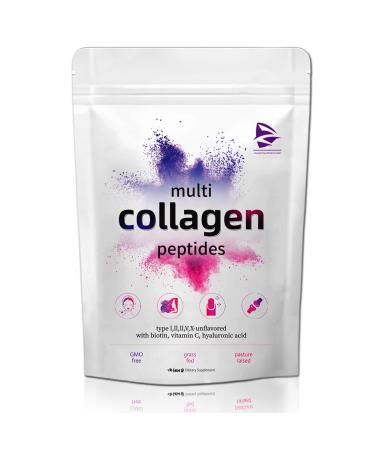 Multi Collagen Protein Powder Non GMO Hydrolyzed Collagen Powder 1lb - Type I II III V X with with Biotin Hyaluronic Acid Vitamin C Easy Dissolve for Women & Men (1 lb)