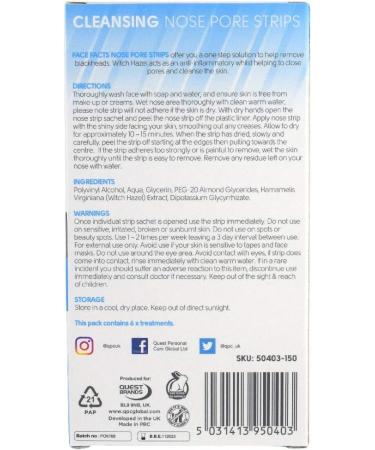 Face Facts Cleansing Nose Pore Strips | Witch Hazel | Draws out impurities & oils | 6 Strips - Buy Online on GoSupps.com
