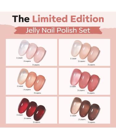 Modelones Nail Polish Set-6 Colors Jelly Nude Brown Red Pink Nail Polish Quick Dry Nail Polish Finger Nail Polish Bulk Manicure Diy Nail Art Salon Home - Buy Online on GoSupps.com