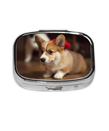 Cute Corgi Printing 2 Compartment Small Pill Case Cute Small Pill Box Purse Pill Boxs Travel Pill Organizer for Pocket Purse and Travel Gifts