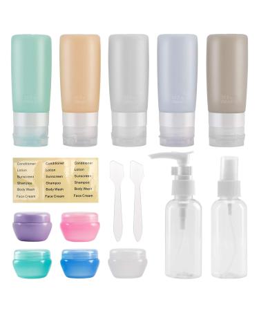 Beveetio Travel Bottles TSA Approved 15 Pack,2.9oz Silicone Refillable Size Containers, BPA Free Travel Tubes Toiletries for Cosmetic Shampoo Cream Conditioner Lotion Soap 2.9 OZ Multicolor 1
