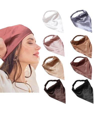 Elastic Hair Scarf Headbands Silk Hair Bandanas Scarf Solid Head Kerchief Headbands for Women Girls (8 Colors Set)