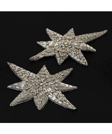 Star Rhinestone Beaded Applique Patch TR-12145 - Crystal / Silver (2-pcs) - Buy Online on GoSupps.com