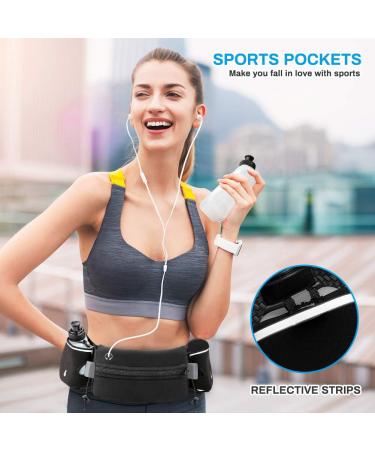 Luckit Hydration Running Belt with 2 Water Bottles(2 x 300ML)  Reflective Running Waist Bag Bum Bag Adjustable Sports Waist Pouch for Marathon Running Hiking Camping Cycling Jogging Black Stretchable Waistband - Buy Online on GoSupps.com
