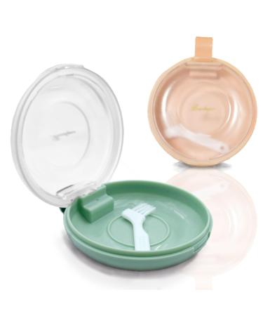 Kasesss 2 pieces of braces portable bite can prosthetic dose with a small brush practical denture container tooth rail box for braces dentures adults children (pink green)