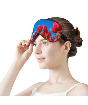Light-Blocking Sleep Mask - Red Tulip Flowers Eye Mask for Women | Comfortable Soft Blindfold with Adjustable Strap for Men - Buy Online on GoSupps.com