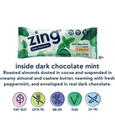 Zing Bars Plant Based Protein Bar - Dark Chocolate Mint Vegan Gluten Free 10g Protein 5g Fiber - 12 Count - Buy Online on GoSupps.com