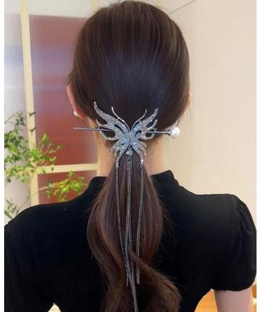 Metal Butterfly Hair Stick Pearl Hair Chopsticks Hair Clip Chignon Pin Hair Decor Hairpin Chinese Hair Accessories for Women Black Black-Butterfly
