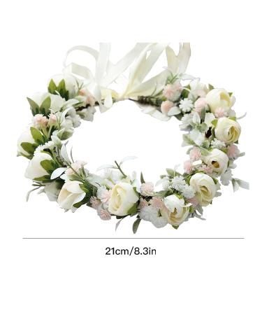 Hjhiwe Adjustable White Rose Bridal Crown - Boho Floral Headdress for Weddings & Photography - Rustic Beige Headband for Brides & Girls - Buy Online on GoSupps.com