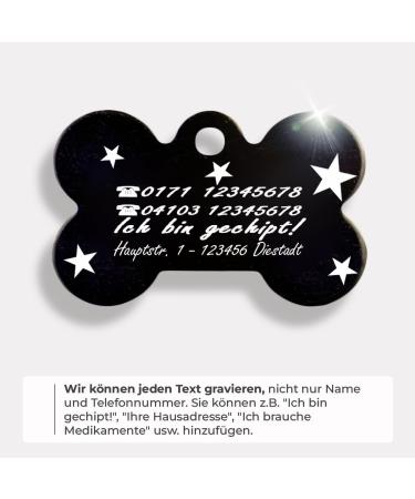Personalized Bone Shape Pendants for Medium to Large Dogs & Cats - Ibera Gifts - Custom Engraved Dog Collars in Black with Stars - Buy Online on GoSupps.com