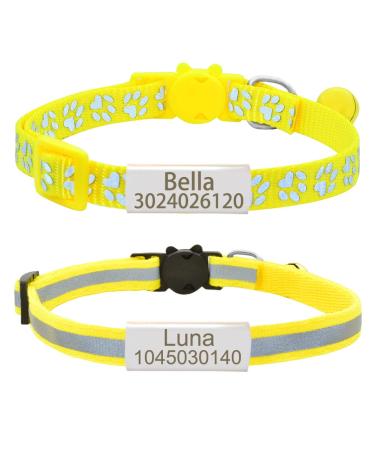 Senristar personalized 2 pack of reflective cat collar custom breakaway cat collars with name tag and bell anti-loss name tag cat collar for girls & boys neck: 20-28 cm yellow
