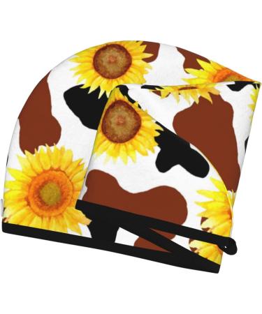 Hair Towel Wrap - Quick Drying Cow Print Sunflower Hair Turban | Perfect Hair Drying Solution - Buy Online on GoSupps.com