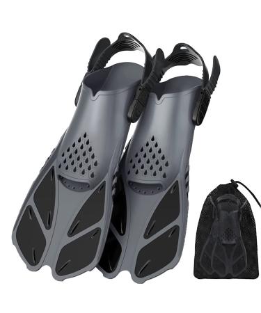 Amazqi Swim Fins:Snorkel Fins Travel Short Adjustable for Snorkeling Diving Sport Fins Open Heel Rubber Scuba Lap Sizes to Fit Men, Women and Kids Black ML/XL(Adult US Size 9-13)
