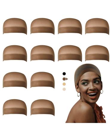 Dreamlover Wig Caps, 12 Pack Wig Stocking Caps for Lace Front Wigs, Brown Wig Cap for Women