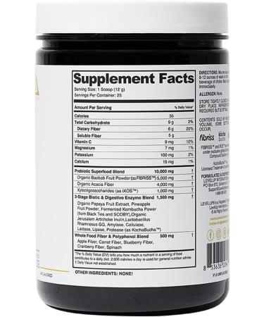 LevelUp Gut Superfood Fiber Supplement for Leaky Gut & Digestive Health - Prebiotic Probiotic Postbiotic XOS, Gluten-Free, No Additives - Total Gut Health (Unflavored) - Buy Online on GoSupps.com