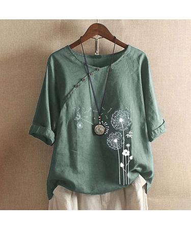 Buy Ppanguding Women's Summer Elegant Short Sleeve T-Shirt | Floral Pusteblume Tunic Blouse | Lightweight Loose Green Top for Every Occasion - Buy Online on GoSupps.com