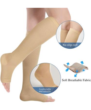 Ikfashoni 3 Pairs Compression Socks 15-25mmHg Toeless Support for Women & Men - L-XL Beige - Buy Online on GoSupps.com
