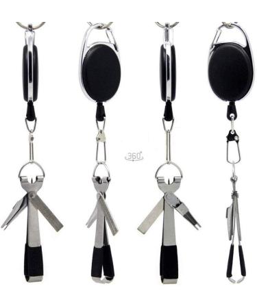 HIBD Fishing Quick Knot Tying Tool - Stainless Steel 4 in 1 Tool with Fly Line Clippers, Hook Sharpener, and Zinger Retractor - 2 Sets (Silver and Black Body with Red Grips) - Buy Online on GoSupps.com