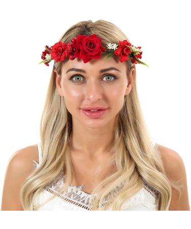 Colorful Velvet Rose Wreath - Perfect Headwear for Brides Bridesmaids & Holidays | HH72-1 Red - Buy Online on GoSupps.com
