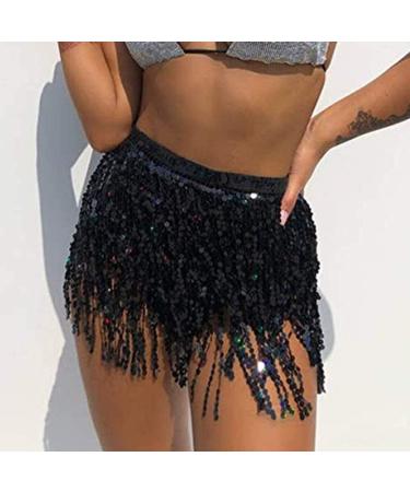 Victray Belly Dance Hip Scarf Sequin Wrap Rave Costume - Black | Women's Tassel Skirt - Buy Online on GoSupps.com