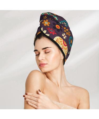Microfiber Hair Drying Cap - Skulls & Flowers | Soft Quick-Dry Towel Wrap for Curly Long & Thick Hair - Buy Online on GoSupps.com