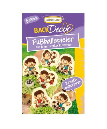 G nthart Backdecor 8 edible chocolate soccer players made of white chocolate chocolate ripple with football motifs for cakes and cupcakes 1 Pack (18 gr) chocolate footballer