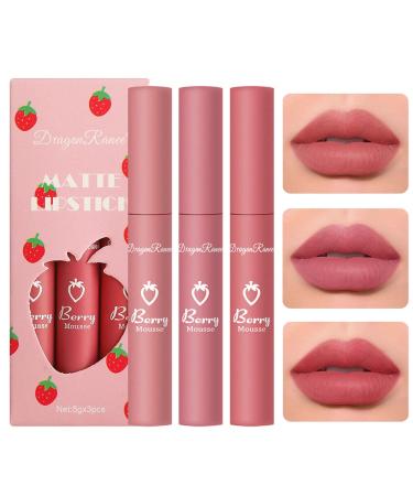 3 PCS Nude Matte Liquid Lipstick Set  Natural Matte Velvet Lip Tint Smooth Crayon Lip Stain  Moisturizing Mini Lip Gloss Long-Lasting Waterproof Non-stick Cup Not Fade Matte Lipstick for Women & Girls (C)