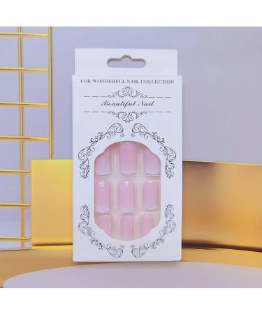 24PCS Square Pink White Gradient Press On False Nails - Glossy White French Acrylic Designs for Women and Girls - Buy Online on GoSupps.com