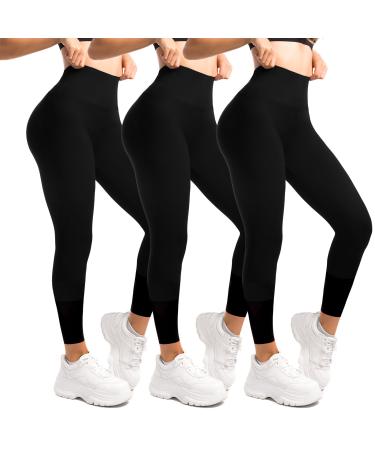 Walifrey Pack of 3 Leggings Women High Waist Opaque Sports Leggings Black for the Gym SM Black