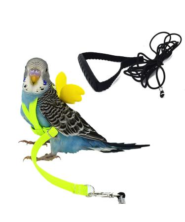 Parrot Bird Harness and Leash Adjustable Bird Harness Leash Outdoor Flying Kit Training Rope for Parrot Budgie Lovebird Cockatiel Macaw Parakeet(Yellow)