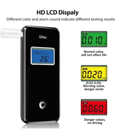 2023 QTlier Professional-Grade Breathalyzer | High-Accurate Alcohol Tester with LCD Display & Temperature | Home/Personal Use (8 Mouthpieces) - Buy Online on GoSupps.com