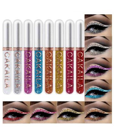 8 Colors Liquid Glitter Eyeliner Liquid Sets,Glitter Eye Liners for Women Liquid,White Silver Rose Gold Pink Liquid Sparkly Glitter Eyeliner Makeup delineador con glitter de colores para ojos colores 8 Count (Pack of 1) A0…