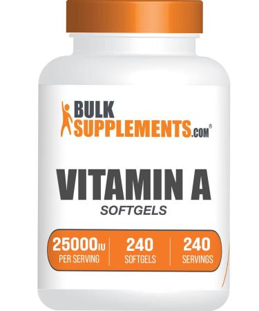 BULKSUPPLEMENTS.COM Vitamin A 25000 IU Softgels - Vitamin A Retinyl Palmitate - Antioxidants Supplement, Eye Supplements - 1 Vitamin A Supplement per Serving, Vitamin A Pills (240 Softgels) 240 Count (Pack of 1)