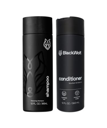 Black Wolf Everyday Mens Shampoo & Conditioner Set, 12 Fl Oz - Charcoal Powder Cleanses Scalp and Fights Dirty & Greasy Hair - Thick & Rich Lather Daily Shampoo and Conditioner - For All Hair Types Hair Shampoo & Conditioner