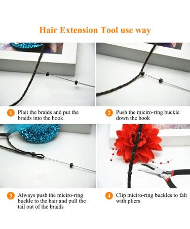 4Pcs Hair Extension Kit with Pulling Needle Hook and Wig Pliers + 500 Micro Rings (Black) - Best Quality International Shipping - Buy Online on GoSupps.com