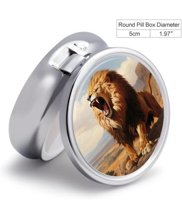 Small Travel Pill Case Round Metal Pill Box for Pocket Purse 3 Compartment Portable Pill Holder Mini Pill Organizer for Travel or Daily - Lion Lion 3 - Buy Online on GoSupps.com