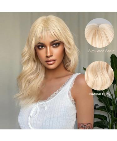 Allbell Long Wavy Blonde Wig for Women with Bangs - Heat Resistant Synthetic Hair Replacement - Buy Online on GoSupps.com