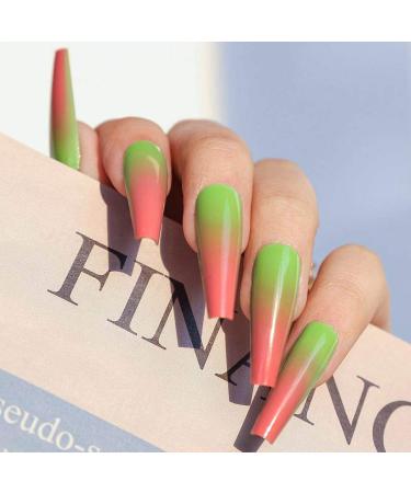 Bohen Long Coffin False Nails - Glossy Green Ballerina Press-On Nails for Women & Girls | 24 Pcs Party Set - Buy Online on GoSupps.com
