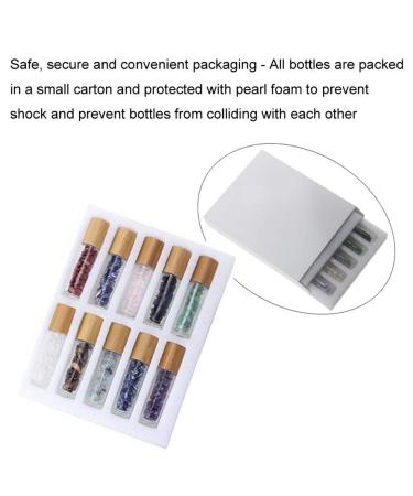 10ml Clear Glass Roll-on Bottles with Gemstone Roller Balls & Healing Crystals - Essential Oil Bottles with Bamboo Lids - 10 Pieces Set - Buy Online on GoSupps.com