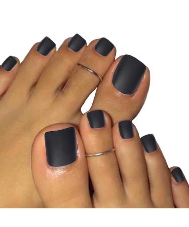 Full Cover Solid Black Press On Toenails - 24pcs Acrylic Fake Toe Nail Tips with Glue | Perfect Fit for Women & Girls - Buy Online on GoSupps.com