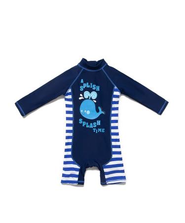 BONVERANO Baby Boys Swimsuit Toddler Bathing Suit Long-Sleeve Zipper One Piece Swimwear with UPF 50+ Sun Protection Whale 2 18-24 Months