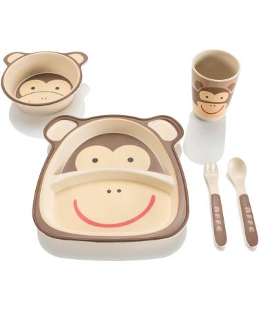 All Kids United 5-Part Plastic Children s Dish Set - Monkey Motif Cup Bowl Plate Spoon & Fork for Kids - International Shipping Available - Buy Online on GoSupps.com
