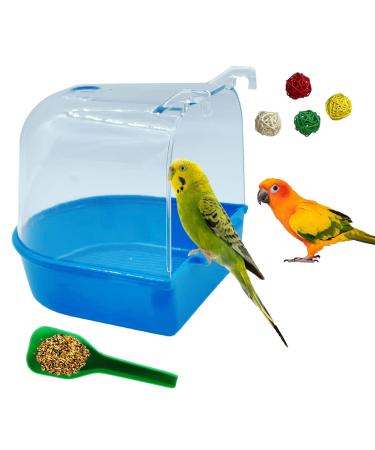 kathson Bird Cage Shower Box,Birds Bath Tub,Parrot Transparent Bathing Bathtub Bired Cages Accessories with Feeding Spoon 4 Toys Balls for Lovebirds,Kingfisher,Canary (6 PCS)