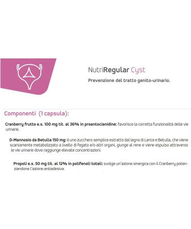Buy Nutriregular Cyst - 20 Natural Capsules for Genito-Urinary Health with Cranberry D-Mannose & Propolis - Made in Italy by Nutrileya - Buy Online on GoSupps.com
