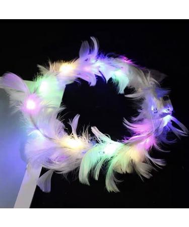 LEEMASING LED Feather Wreath Crown Headband Light-Up Angel Halo Headband For Wedding Christmas Halloween Valentine's Day (Colorful) - Buy Online on GoSupps.com