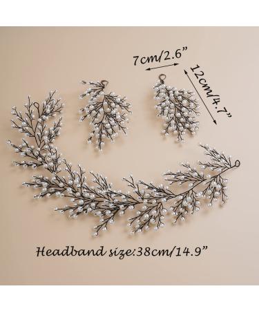 JWICOS Pearl Bridal Hair Accessories Set for Wedding Party - Headband, Earrings & Hair Vine - Buy Online on GoSupps.com