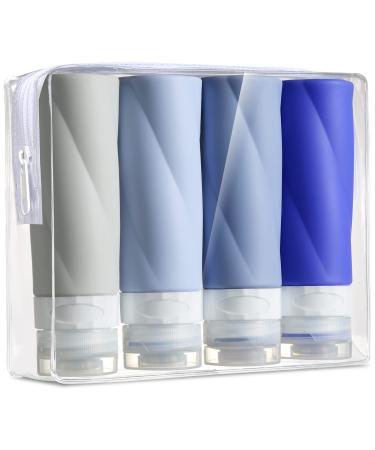 Gemice Travel Bottles for Toiletries, 3oz Tsa Approved Travel Size Containers BPA Free Leak Proof Travel Tubes Refillable Liquid Travel Accessories with Clear Toiletry Bag (4 Pack) Blue